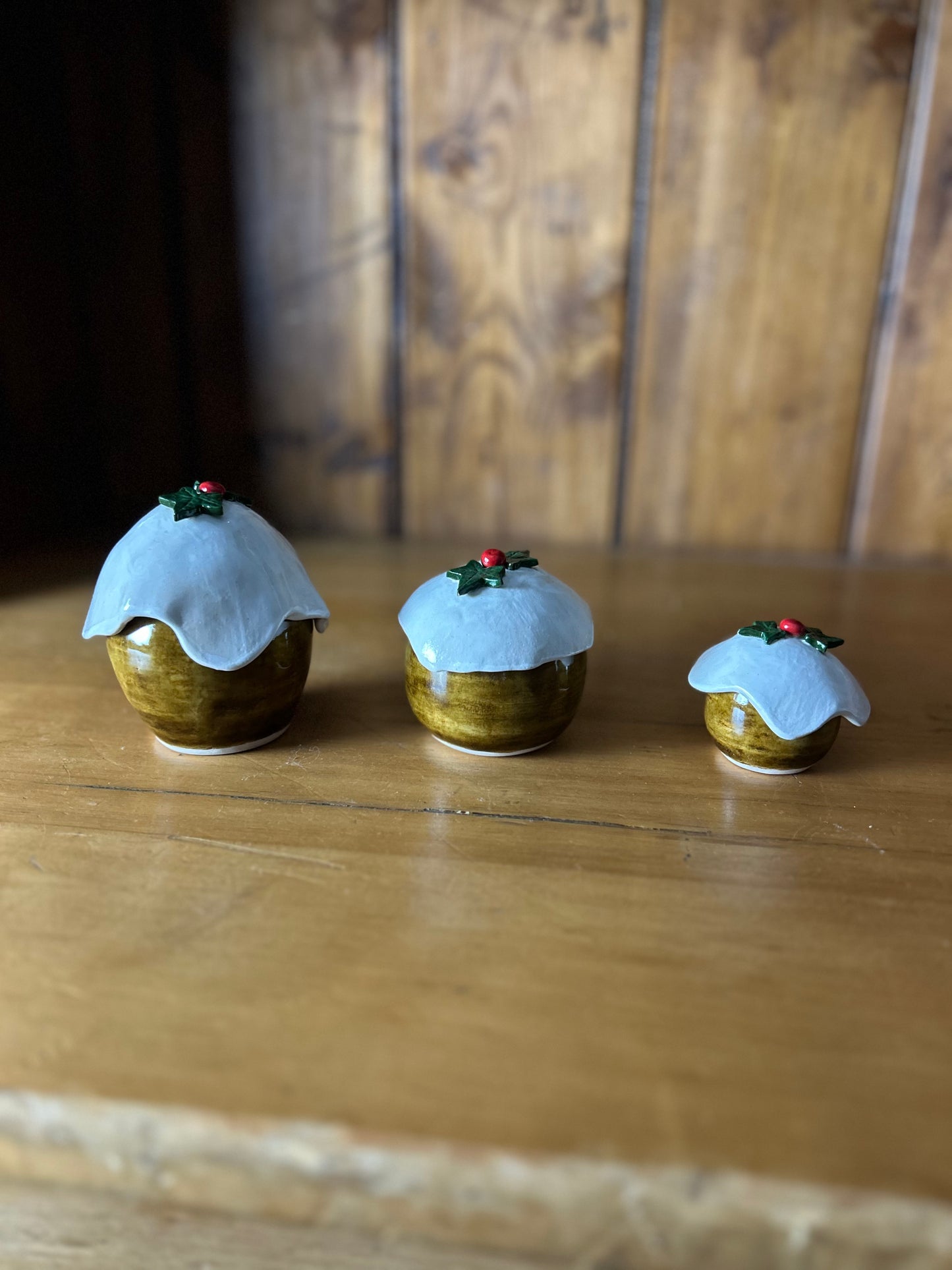 Set of 3 Christmas Pudding lidded Jars